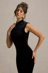 Samaria | Black Velvet High-Neck Maxi Dress