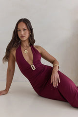 Under The Stars Halter Maxi Dress Burgundy