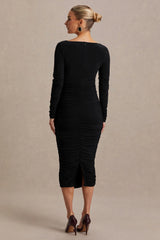 Saffron | Black Scoop-Neck Maternity Midi Dress