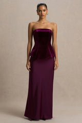 Indulgent | Burgundy Velvet And Satin Bandeau Corset Maxi Dress