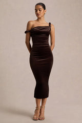 Carella | Brown Velvet Twisted Asymmetric Midi Dress