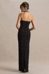 Dani | Black Hand-Embellished Halter-Neck Maxi Dress