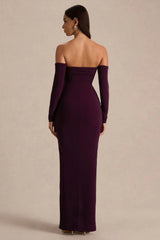 Harper | Plum Bardot-Neck Maxi Dress