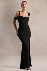 Amoura | Black Square-Neck Draped Wrap Maxi Dress