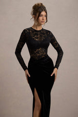 Loving Look | Black Lace Long-Sleeve Twisted Split Maxi Dress