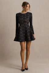 Divine | Black Lace Embellished Crew-Neck Mini Dress