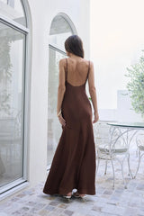 Brilliant Belle Satin Maxi Dress Brown