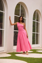Close Up One Shoulder Maxi Dress Hot Pink