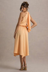 Palonia | Peach Satin High-Neck Split Midi Dress