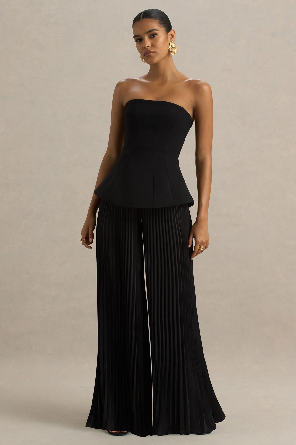 Feeling Good | Black Bandeau Jumpsuit With Pleated Trouser