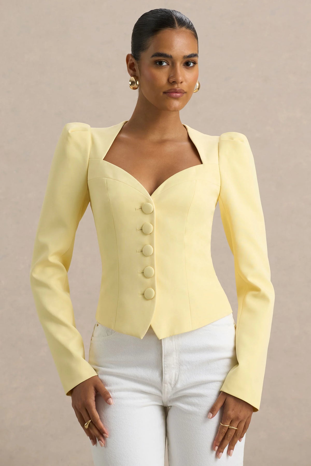 Olympia | Lemon Sweetheart-Neck Tailored Top