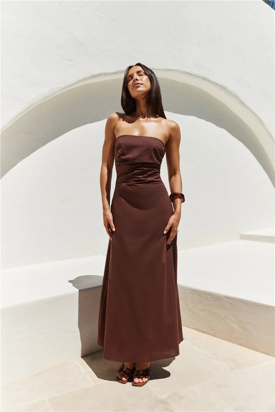 Yasmin Strapless Maxi Dress Brown