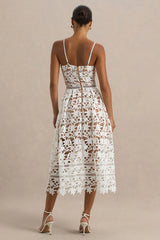 Zuri | White Lace Sweetheart Midi Dress With Cami Straps