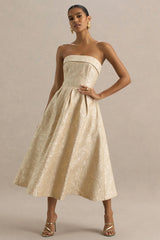 Hypnotic | Gold Jacquard Bandeau Midi Dress