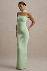 Nobu | Light Green Bandeau Maxi Dress With Halter-Collar