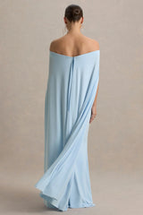 Radiance | Powder Blue Bardot Maternity Maxi Dress With Cape
