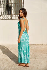 Sweet Autumn Leaves Satin Halter Maxi Dress Sage