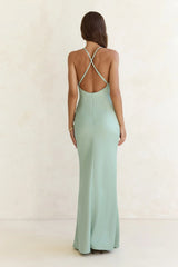 Midnight Luxe Satin Maxi Dress Sage