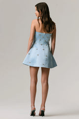 Entice | Powder Blue Embellished Satin Mini Dress