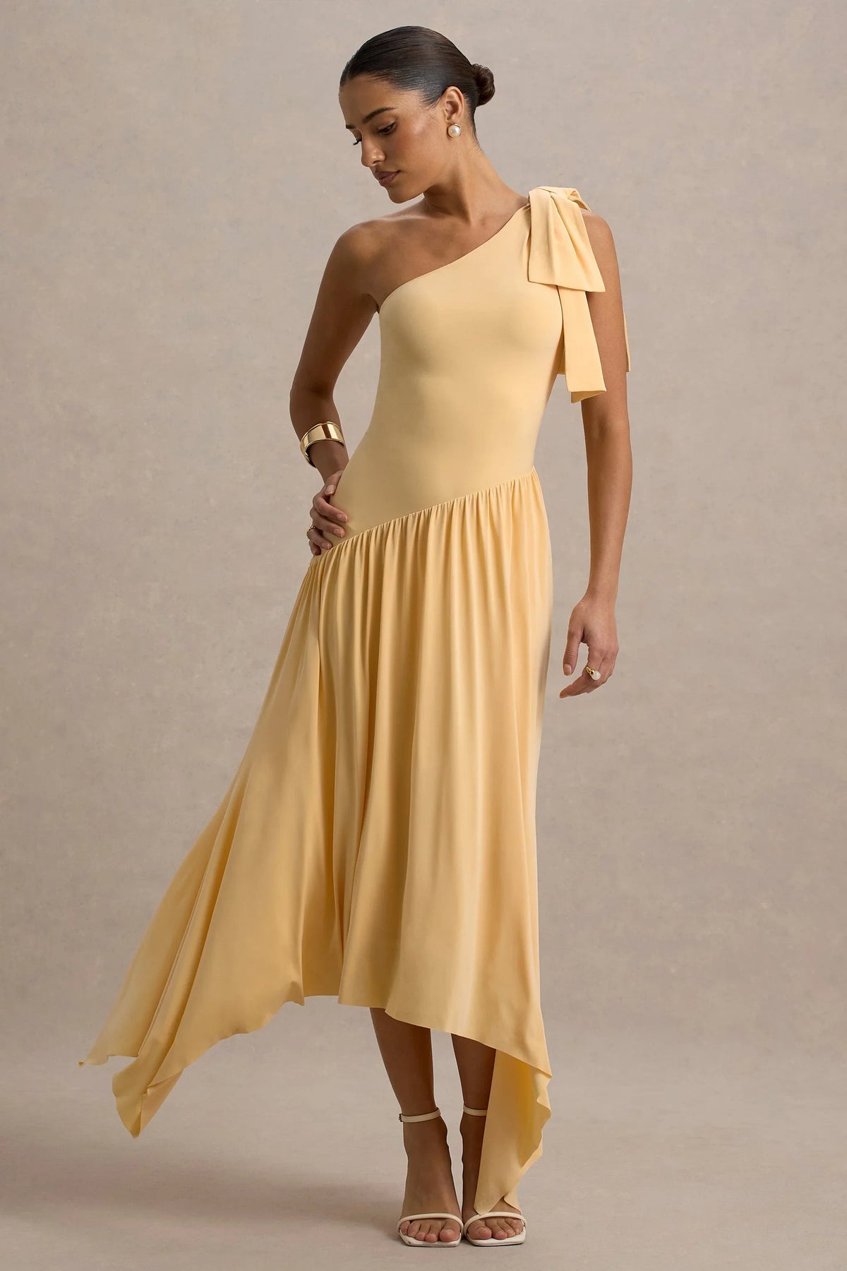 Lotus Love | Orange One-Shoulder Hanky-Hem Maxi Dress With Bow
