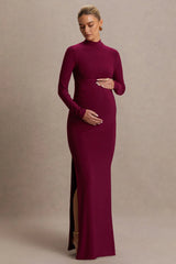 Alejandra | Burgundy Maternity Long Sleeve High Neck Maxi Dress