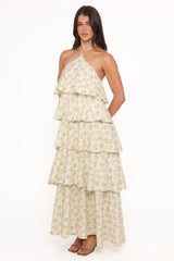 Darlia Halterneck Maxi Dress - Yellow Floral