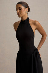 Cynthia | Black High-Neck Maxi Dress With Volume Skirt