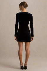 Irresistible | Black Velvet Square-Neck Mini Dress