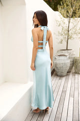 True Elegance Halter Satin Maxi Dress Sage