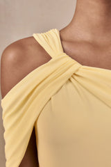 Nala | Lemon Asymmetric-Neck Maxi Dress With Gathered Detailing