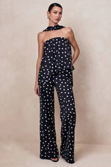 Seloria | Black & White Satin Polka Dot Wide-Leg Trouser