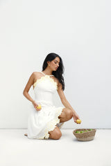 Golden Petals Midi Dress White