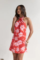 Havana Days Satin Halter Mini Dress Red
