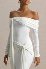 Jovie | White Bardot Wrap Maxi Dress With Sash Detail