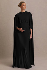 Padma | Black Draped Maternity Maxi Dress With Cape Sleeves