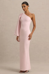 Kellis | Pink Asymmetric Maxi Dress With Balloon Sleeve