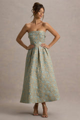 Zuma | Light Blue Jacquard Strapless Midi Dress