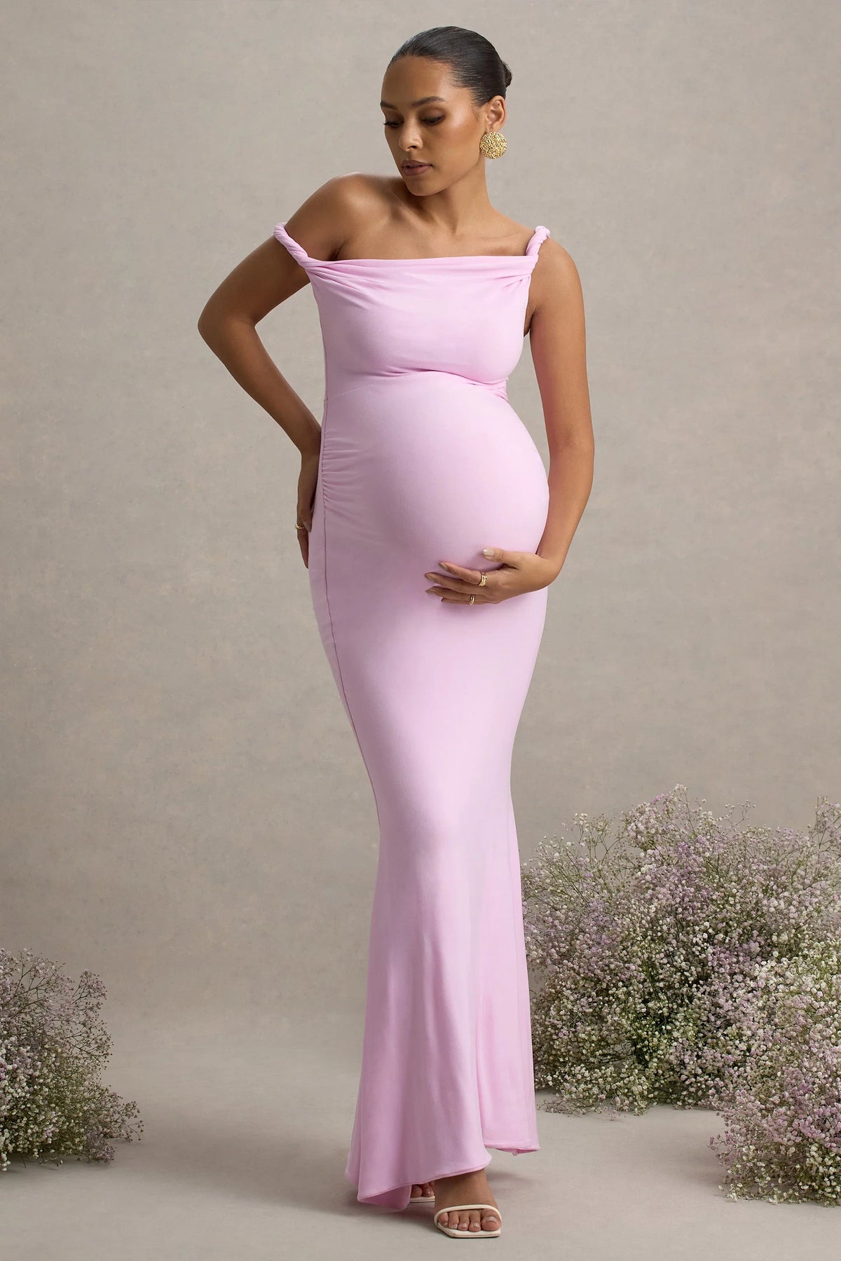 Lita | Pink Twisted Asymmetric Maternity Maxi Dress