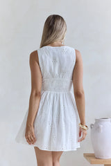 Country Rose Embroidered Mini Dress White