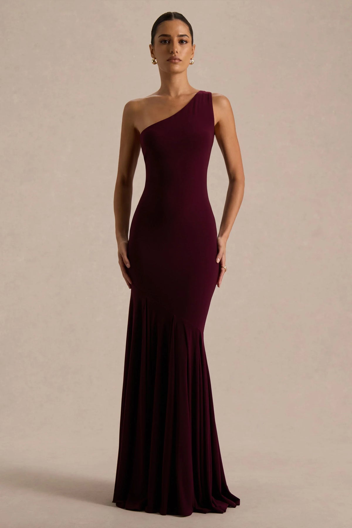 Zya | Dark Plum Asymmetric-Neck Fishtail Maxi Dress