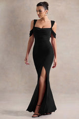 Amoura | Black Square-Neck Draped Wrap Maxi Dress