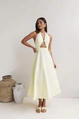 Sands Of Splendor Halter Maxi Dress Lemon