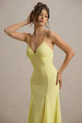 Massie | Lemon Chiffon Strappy Maxi Dress With Volume Hem