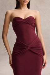 Elodia | Burgundy Bandeau Maxi Dress With Gathered-Detailing