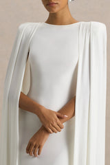 Mimi | White Slashed-Neck Maxi Dress With Cape Sleeve Detail