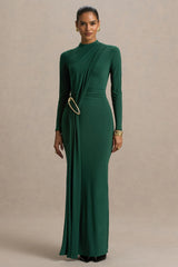Zadie | Teal High-Neck Maxi Dress With Gathered-Detail