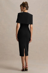 Baylor | Black Midi-Dress With Removable Cape-Detail