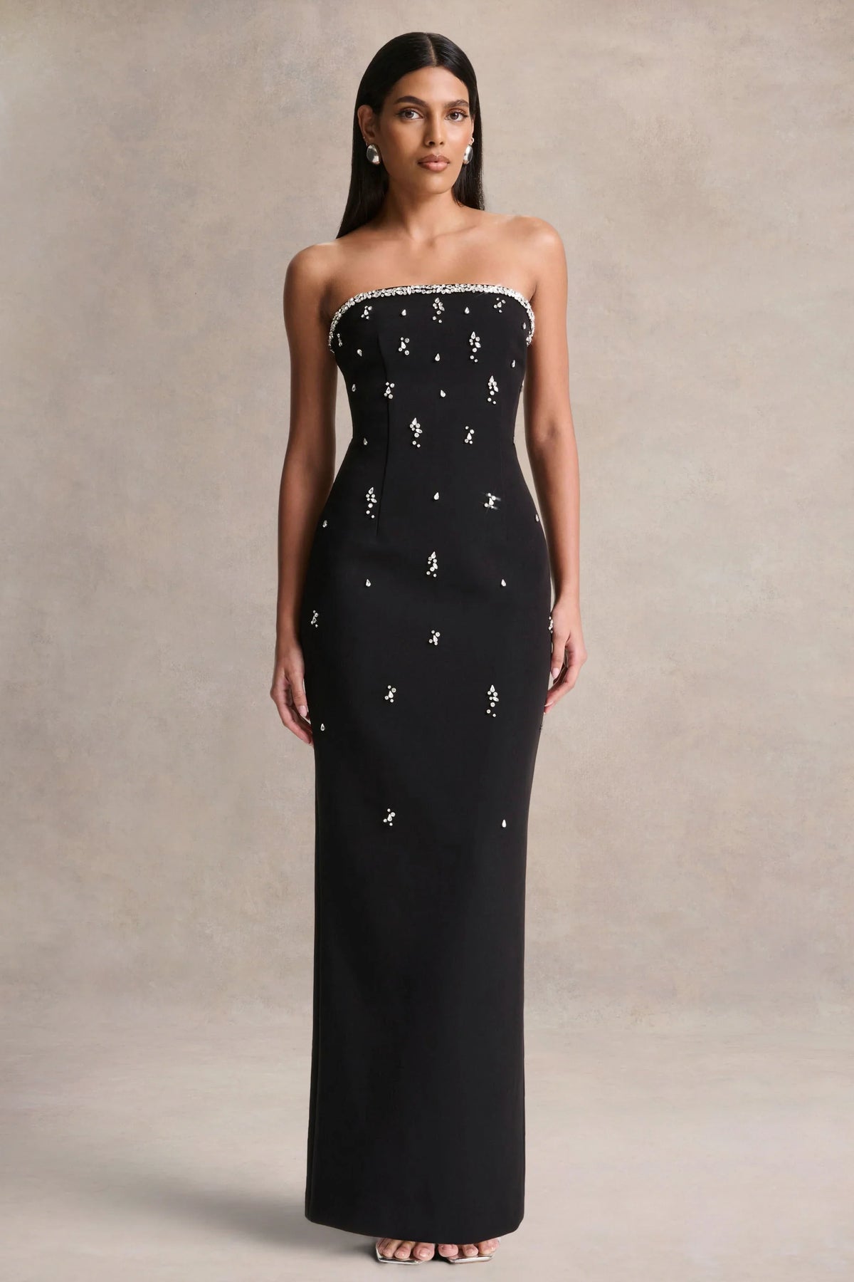 Rominia | Black Bandeau Hand-Embellished Maxi Dress