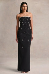 Rominia | Black Bandeau Hand-Embellished Maxi Dress