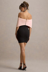 Sadie | Black & Pink Bow Bardot Mini Dress